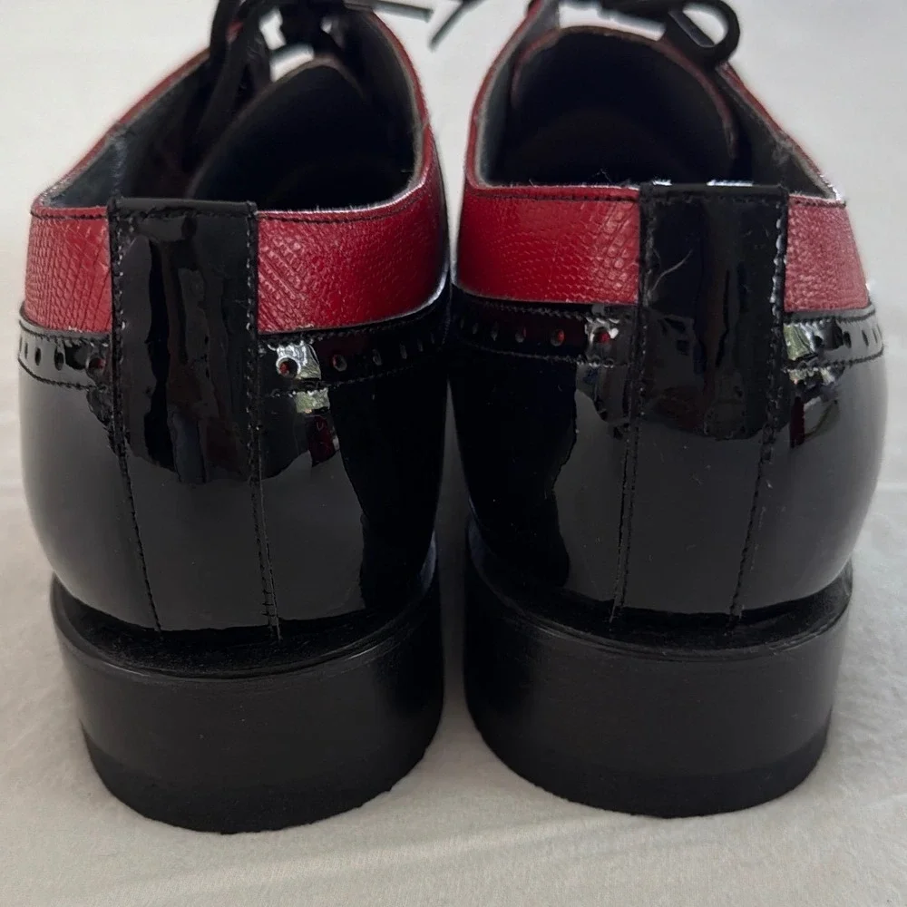 Stacy Baldwin Mens Black Red Patent Leather Wingtip Oxford Shoes 16223 Size 7D